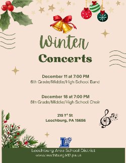 December 11th at 7:00 PM - 6th grade/middle/high school winter band concert